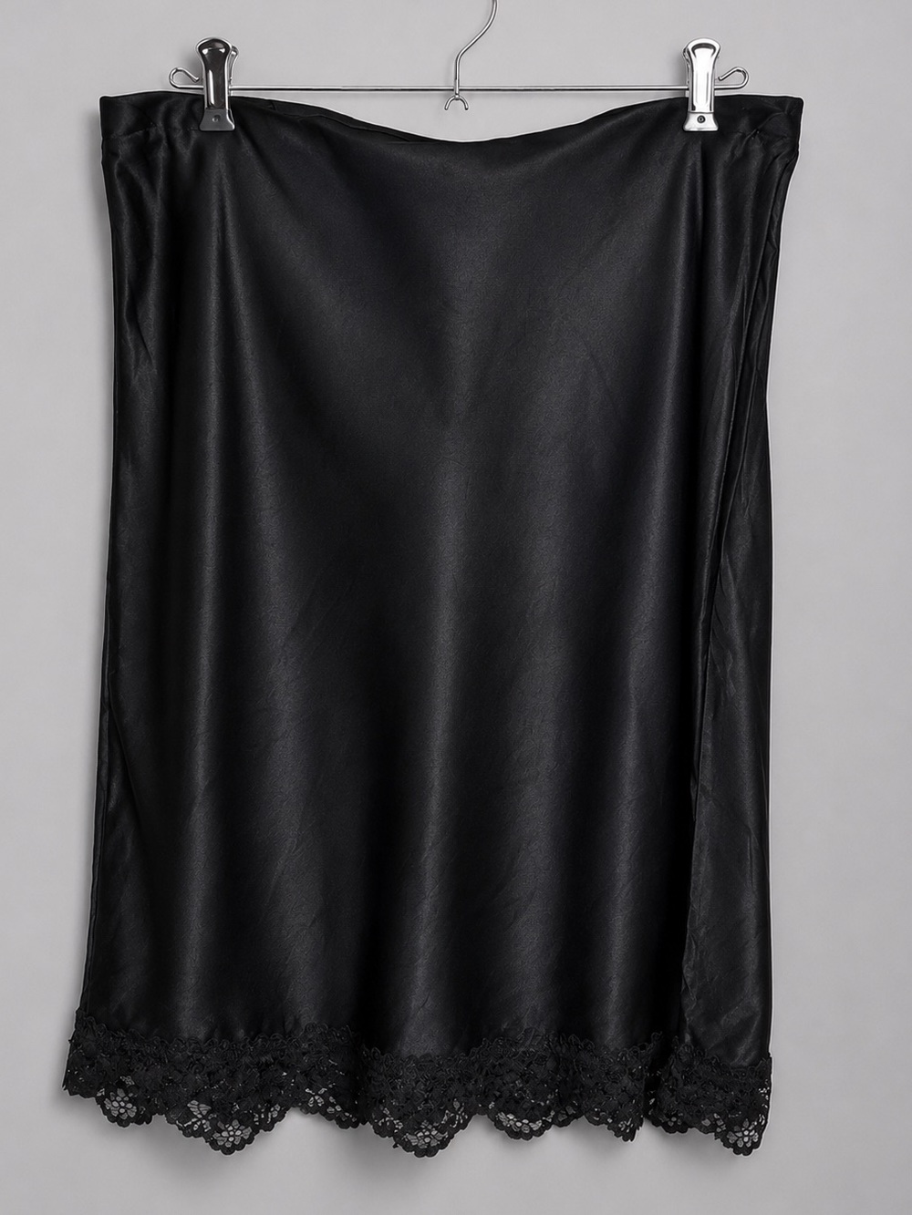 Anthropologie Black Satin Lace Trim Slip Midi Skirt Lingerie Style size M